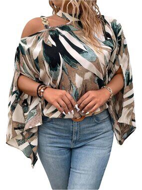 Trendy Plus Size Cold Shoulder Blouse - 3/4 Sleeve Asymmetrical Top for Fall
